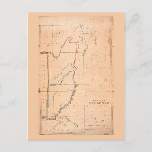 Honduras Map (Belize) ca. 1867 Postkarte (Vorderseite)