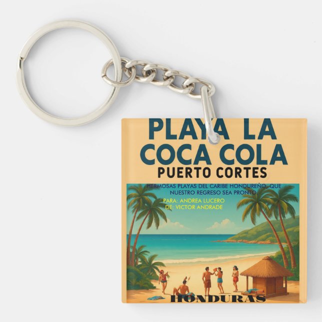 Honduras PLAYA LA COCA COLA, Retro poster Schlüsselanhänger (Vorderseite)