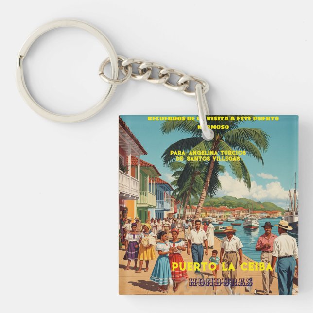  Honduras Puerto LA CEIBA Retro poster Schlüsselanhänger (Vorderseite)