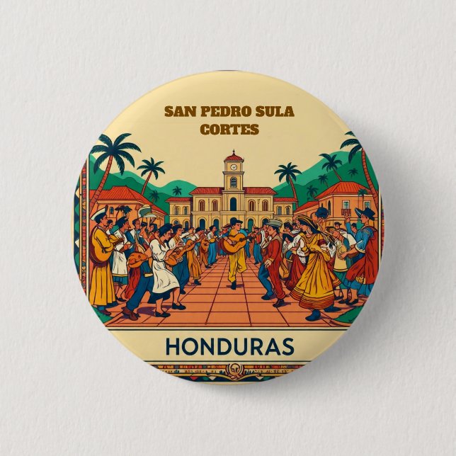  Honduras  SAN PEDRO SULA  Retro poster Button (Vorderseite)