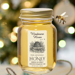Honey Address Label Vintag Skep mit Bienen Adressaufkleber