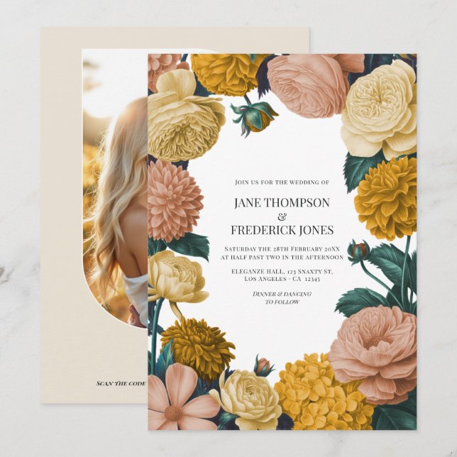 Honey Amber, Caramel Rose & Soft Marzipan Wedding Einladung (Vorne/Hinten)
