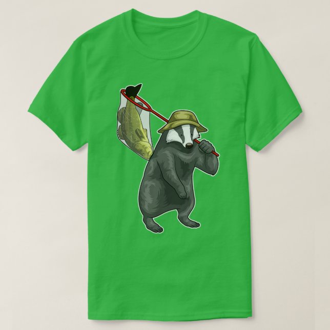 Honey badger Fisher Fishing net Fish T-Shirt (Design vorne)