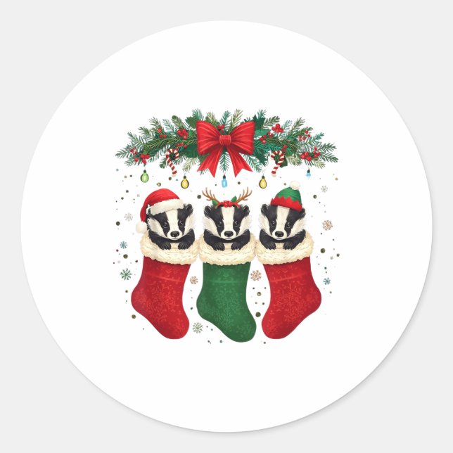Honey Badger In Christmas Socks Lights Honey Badge Runder Aufkleber (Vorderseite)
