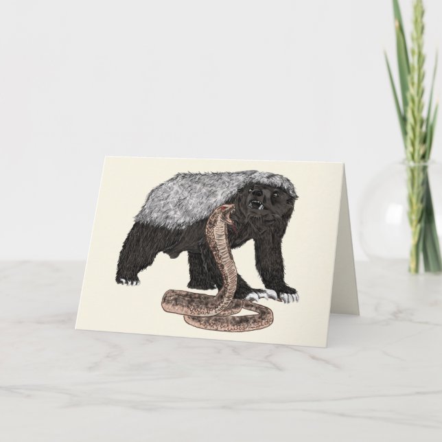 Honey Badger vs Snake Illustration Badass Birthday Karte (Vorderseite)