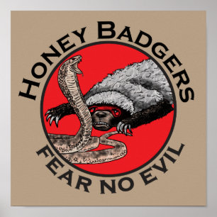 Honey Badgers Fee no Evil Funny Badass Slogan Red Poster