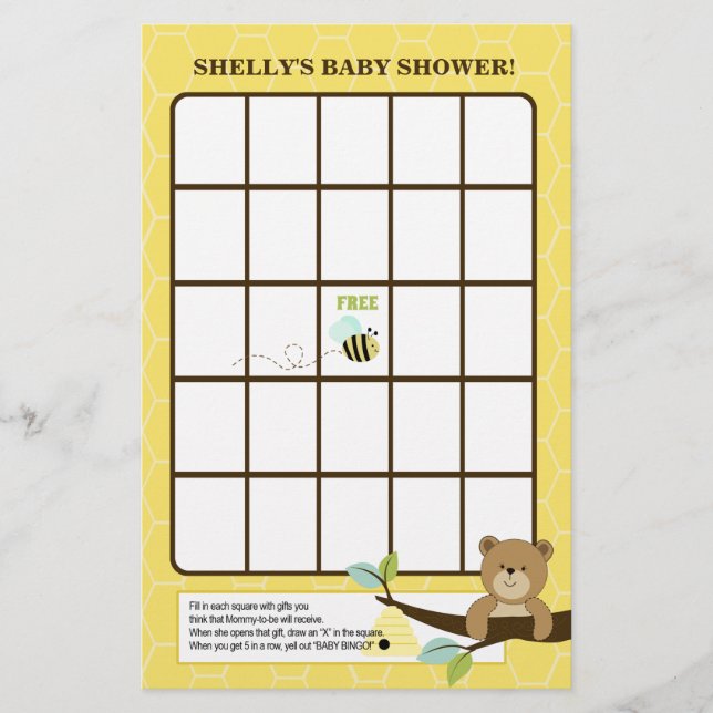 Honey Bear and Bee Baby Shooter Bingo Game (Vorderseite)