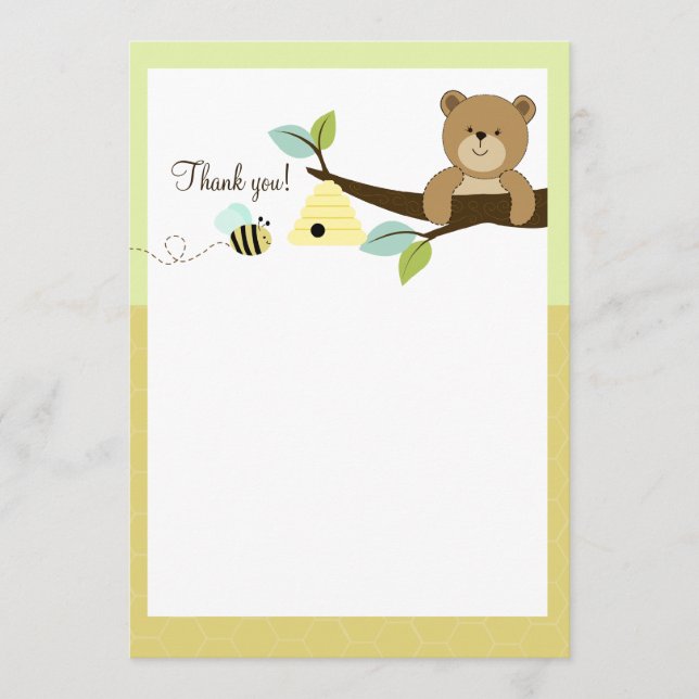Honey Bear and Bee Flat Vielen Dank Mitteilungskarte (Vorderseite)