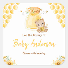 Honey Bear Baby Dusche Buchzeichen Quadratischer Aufkleber