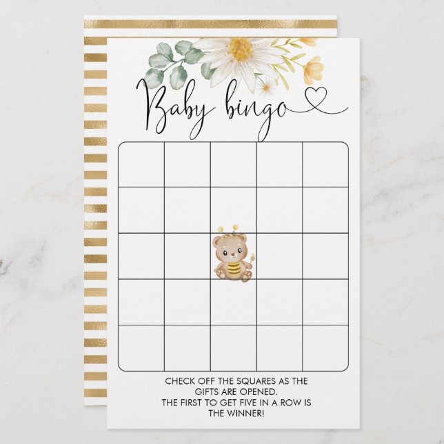 Honey Bear Baby Shower Bingo Game (Vorne/Hinten)