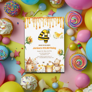 Honey Bear Invitation de fête de 4e anniversaire