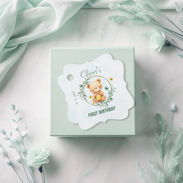 Honey Bear Niedlich Greenery Boy Happy Birthday Geschenkanhänger (Von Creator hochgeladen)