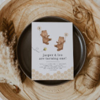 Honey Bear Twins First Bee day Invitation