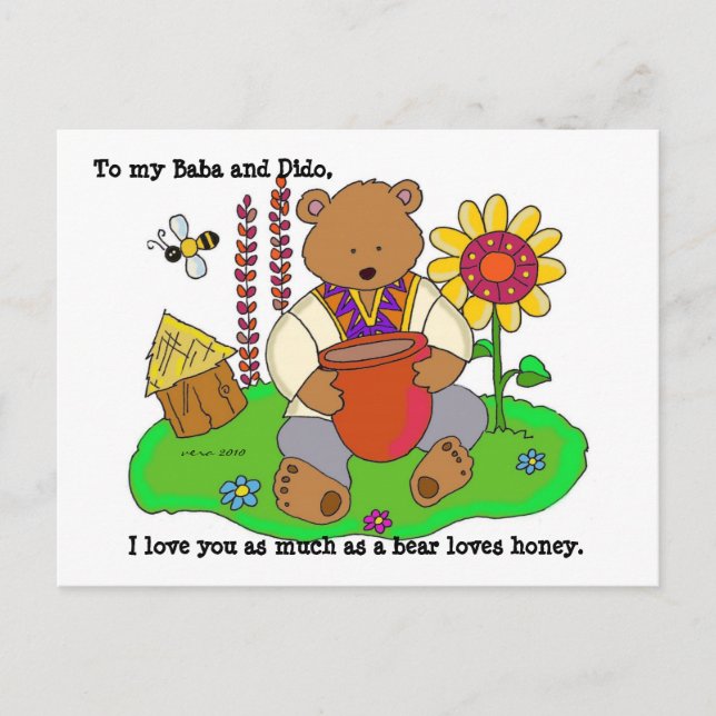 Honey Bear Ukrainian Folk Art Postkarte (Vorderseite)