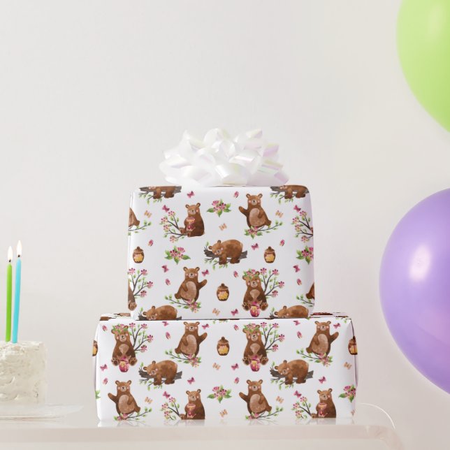 Honey Bears Pattern | Baby Girl Wrapping Paper Geschenkpapier (Partygeschenke)