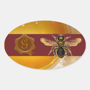 HONEY BEBROWN WAX SIEGEL MONOGRAM, BEEKEEPER OVALER AUFKLEBER