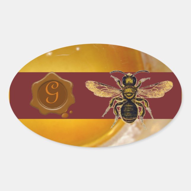 HONEY BEBROWN WAX SIEGEL MONOGRAM, BEEKEEPER OVALER AUFKLEBER (Vorderseite)