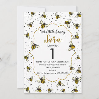 Honey Bee 1. Geburtstag Party Einladung