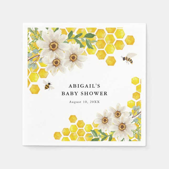 Honey Bee and Daisies Personalisiert Baby Shower Serviette (Vorderseite)