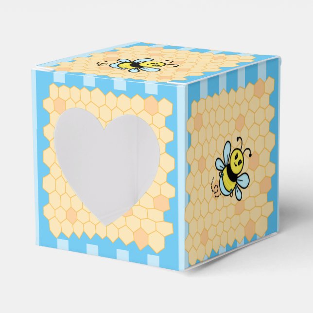 Honey Bee and Honeycomb Boy's Baby Shower Blue Geschenkschachtel (Vorderseite)