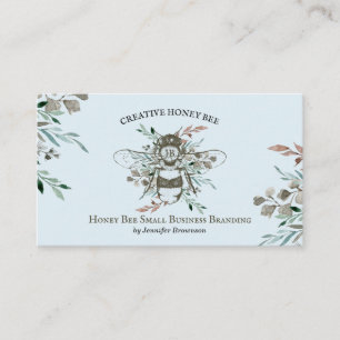 Honey Bee Apiary Floral Rustic Blue Visitenkarte