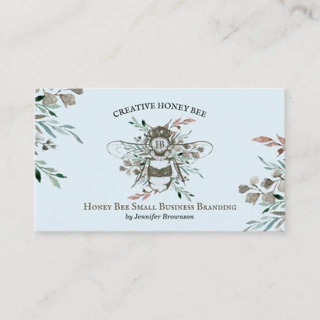 Honey Bee Apiary Floral Rustic Blue Visitenkarte (Vorderseite)