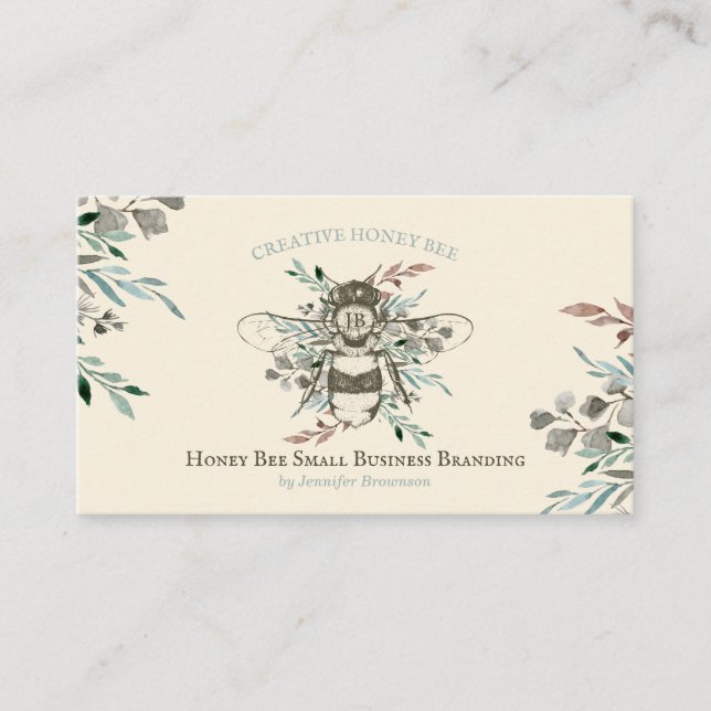 Honey Bee Apiary Floral Rustic Ivory Visitenkarte (Vorderseite)