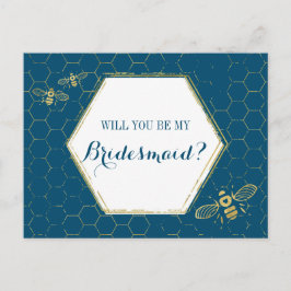 Honey Bee Aquamarin Gold Custom Bridesmaid Vorschl Einladungspostkarte