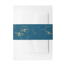 Honey Bee Aquamarin Gold Einladung Bauchband