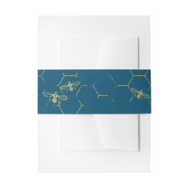 Honey Bee Aquamarin Gold Einladung Bauchband Einladungsbanderole