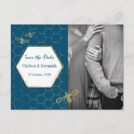Honey Bee Aquamarin Gold Foto Save the Date Postca Postkarte