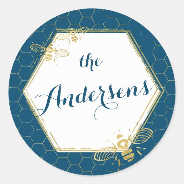 Honey Bee Aquamarin Gold Individuelle Name Sticker (Vorderseite)