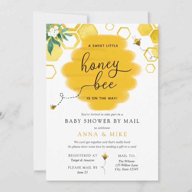 Honey Bee Baby Shower by Mail Einladung (Vorderseite)
