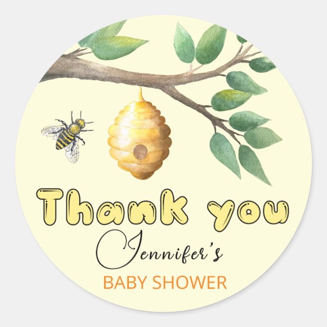 Honey Bee Baby Shower Classic Round Sticker (Vorderseite)