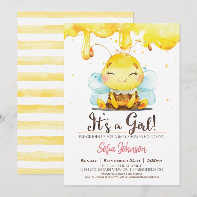 Honey Bee Baby Shower Girl Einladung (Vorne/Hinten)