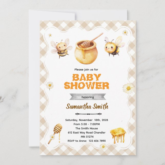 Honey bee baby shower invitation einladung (Vorderseite)
