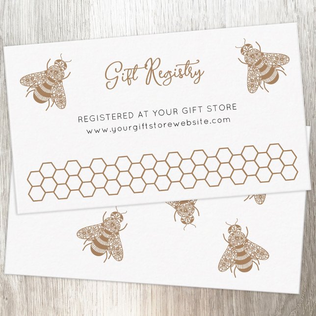 Honey Bee Baby Shower - Registrierung Begleitkarte (Honeybee Gift Registry Momy to Bee baby shower enclosure card)