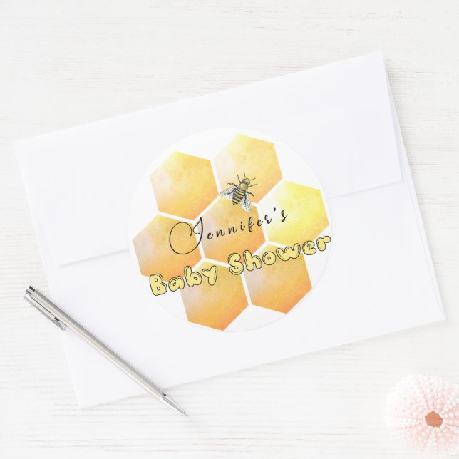 Honey Bee Baby Shower Runder Aufkleber (Umschlag)