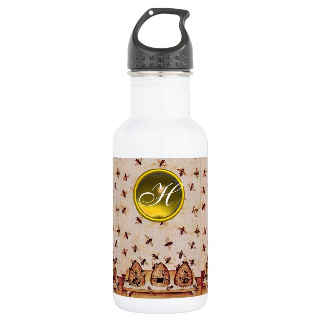 HONEY BEE, BEEKEEPER, Gemstone Monogramm Trinkflasche (Vorderseite)