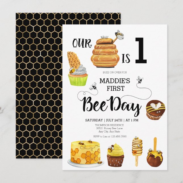 Honey Bee Birthday Party Einladung (Vorne/Hinten)