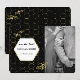 Honey Bee Black Gold Custom Foto Save the Date Einladung