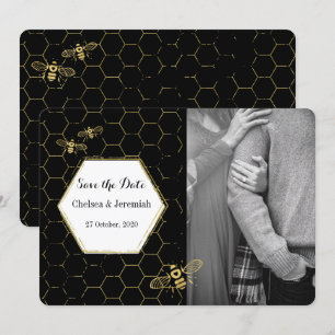 Honey Bee Black Gold Custom Foto Save the Date Einladung
