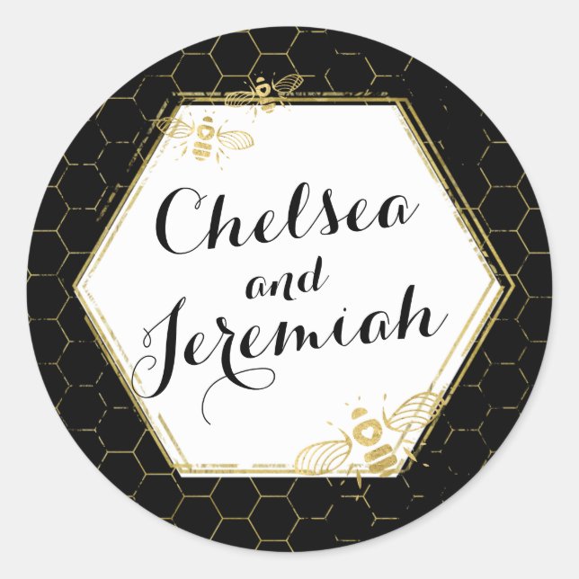 Honey Bee Black Gold Individuelle Name Sticker Wed (Vorderseite)