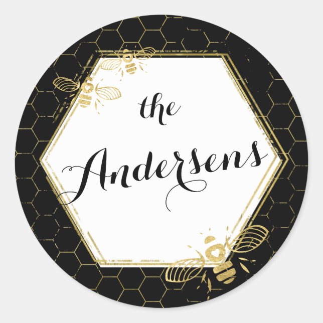 Honey Bee Black Gold Individuelle Name Sticker Wed (Vorderseite)