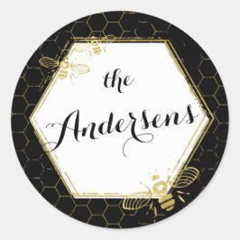 Honey Bee Black Gold Individuelle Name Sticker Wed