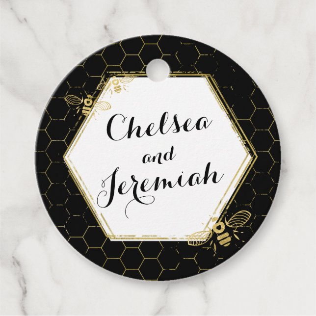 Honey Bee Black Gold Individuelle Name Wedding Geschenkanhänger (Vorderseite)