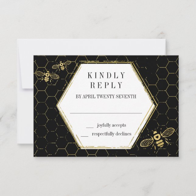Honey Bee Black Gold Muster RSVP Card Karte (Vorderseite)