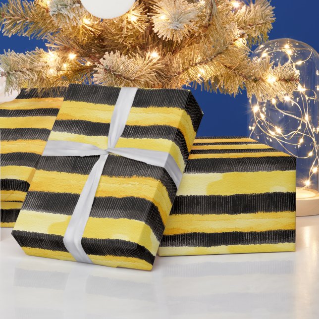 Honey Bee Black Gold Yellow Christmas Geschenkpapier (Feiertage)