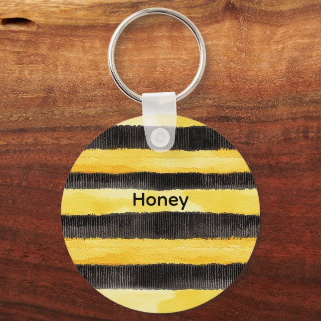 Honey Bee Black Gold Yellow Christmas Schlüsselanhänger (Vorderseite)