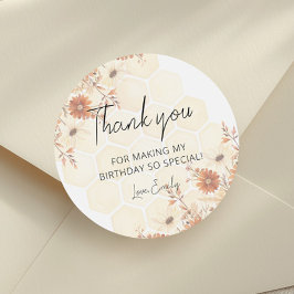 Honey Bee Boho Wildblume Geburtstag Danke Runder Aufkleber